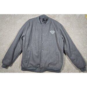 Diamond Supply Co. Varsity Jacket Gray Quilt Lined Pockets Full Snap Men's L New